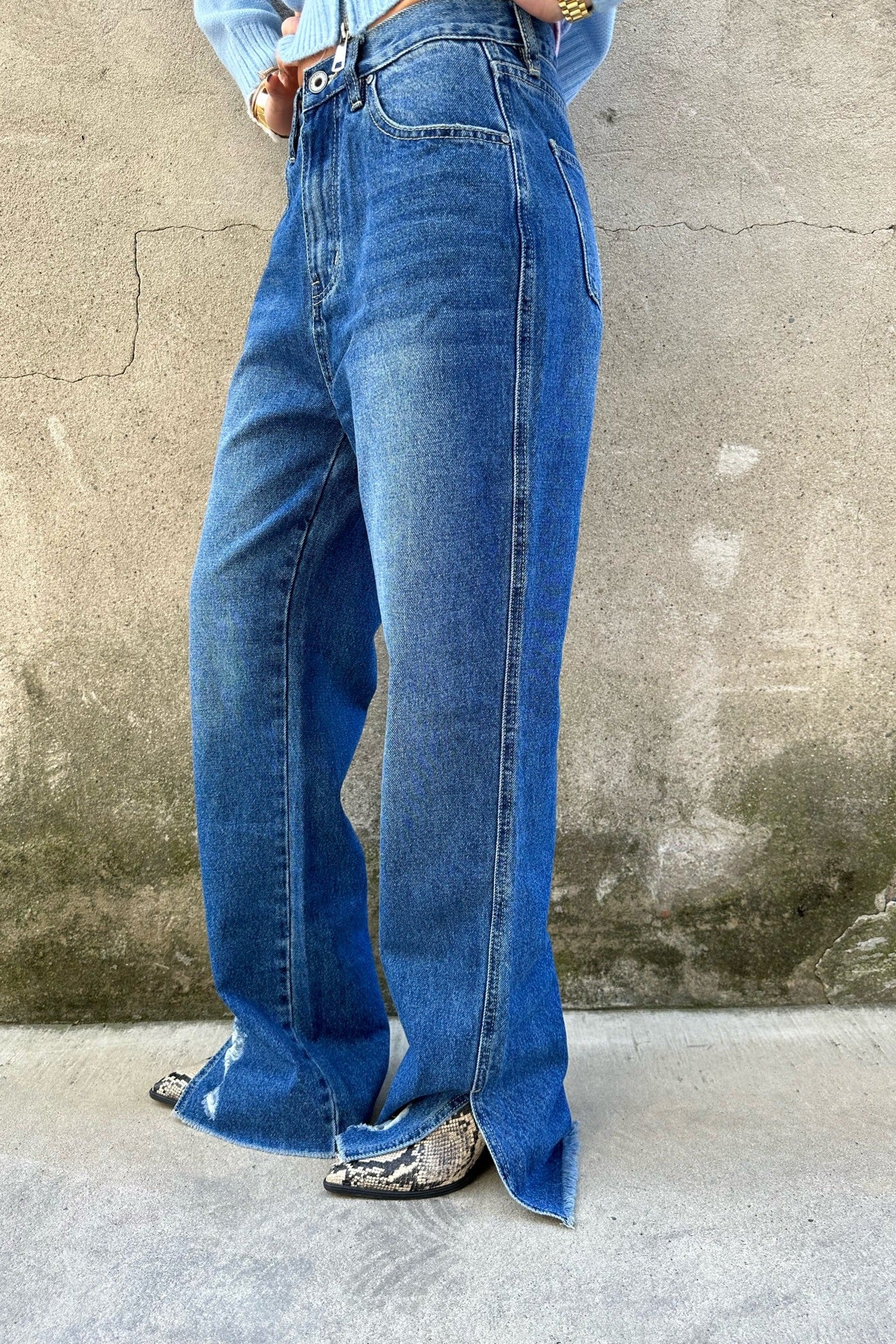 Jeans con Orlo Diviso in Denim Medio-Paola.K-XS-Paola.K