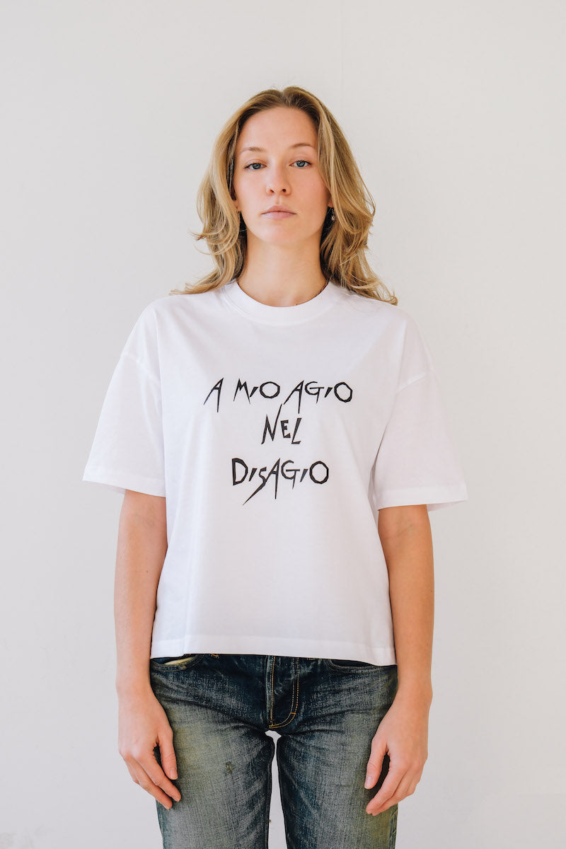 T-Shirt Over Donna Claudia "A Mio Agio Nel Disagio"-Donna-Paola.K-XS-White-Paola.K