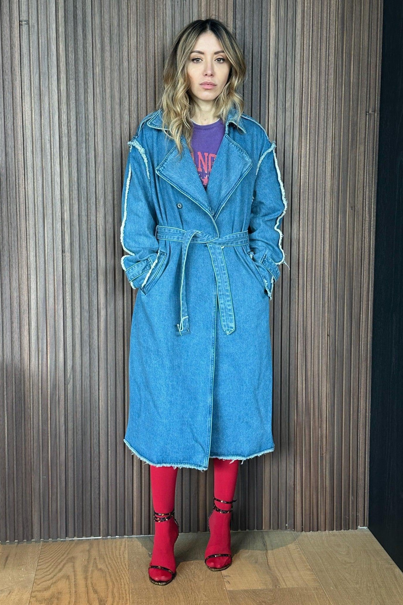 Trench in Denim con Bordi Grezzi-Paola.K-S-Paola.K