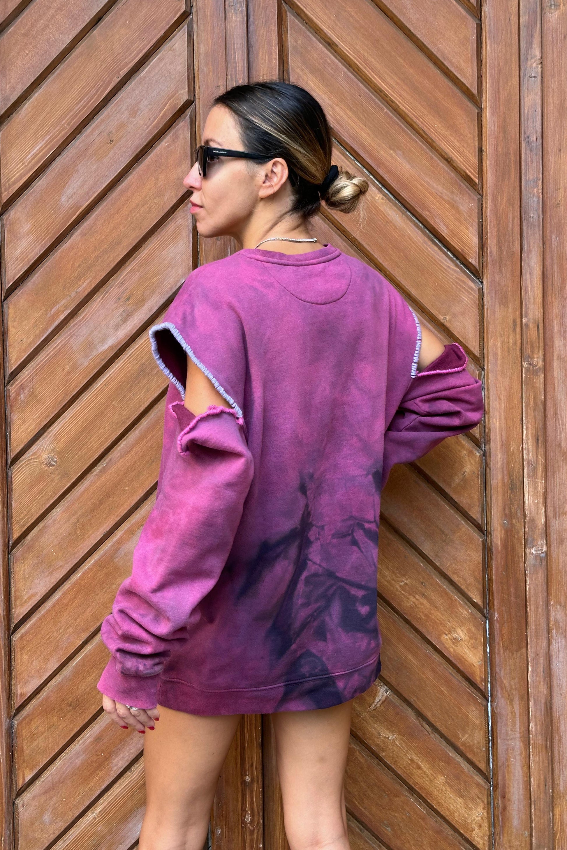 Felpa Unisex Paola Fuxia Wash Destroyed Metal Work "Limited Edition Pezzo Unico"-Unisex-Paola.K-M-Paola.K