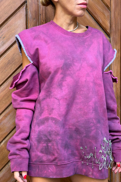 Felpa Unisex Paola Fuxia Wash Destroyed Metal Work "Limited Edition Pezzo Unico"-Unisex-Paola.K-M-Paola.K