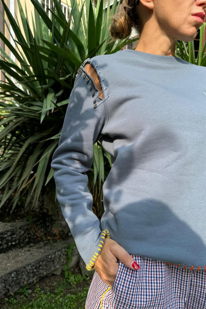 Felpa Unisex PaolaK Gray Wash Destroyed con Metal Work More Xanax Please "Limited Edition Pezzo Unico"-Unisex-Paola.K-XXS-Paola.K